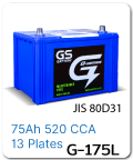 แบตเตอรี่รถยนต์ gs ราคา รถ เก๋ง ตู้ กระบะ บรรทุก g-175l 12 โวลท์ 75 แอมป์ 520 CCA