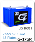 แบตเตอรี่รถยนต์ gs ราคา รถ เก๋ง ตู้ กระบะ บรรทุก g-175r 12 โวลท์ 75 แอมป์ 520 CCA