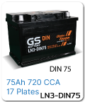แบตเตอรี่รถยนต์ gs ราคา รถ เก๋ง ตู้ กระบะ บรรทุก ln3-din75 12 โวลท์ 75 แอมป์ 720 CCA