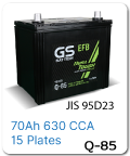 แบตเตอรี่รถยนต์ gs ราคา รถ เก๋ง ตู้ กระบะ บรรทุก q-85 12 โวลท์ 70 แอมป์ 630 CCA