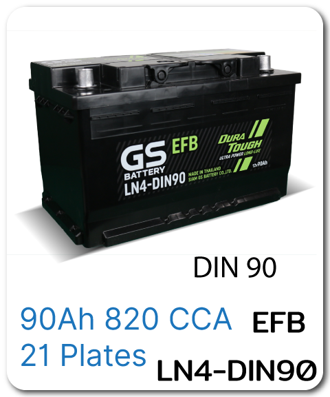แบตเตอรี่ รถยนต์ เปลี่ยน แบต นอกสถานที่ gs ln4-din90 efb 12 Volts โวลท์ 90 Amp แอมป์