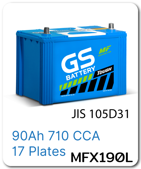 แบตเตอรี่ รถยนต์ เปลี่ยน แบต นอกสถานที่ gs mfx190l 12 Volts โวลท์ 90 Amp แอมป์
