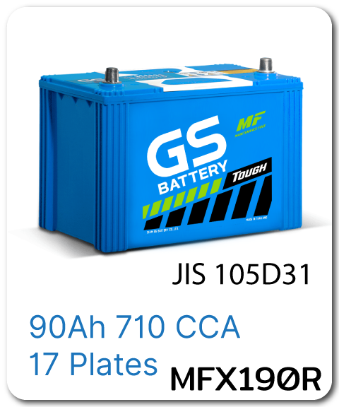 แบตเตอรี่ รถยนต์ เปลี่ยน แบต นอกสถานที่ gs mfx190r 12 Volts โวลท์ 90 Amp แอมป์
